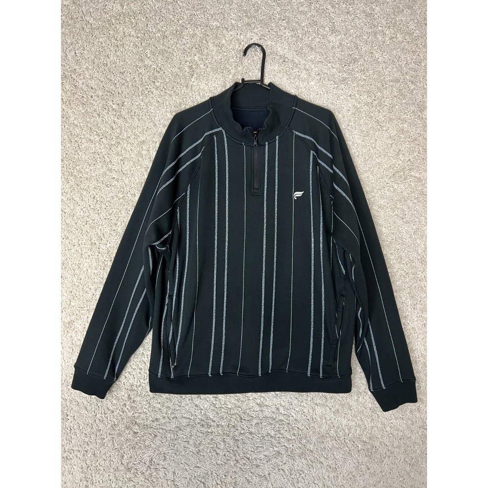 Fabletics To Go Quarter Zip Sweatshirt Mens XL Black Striped Athleisure Golf - Picture 1 of 8